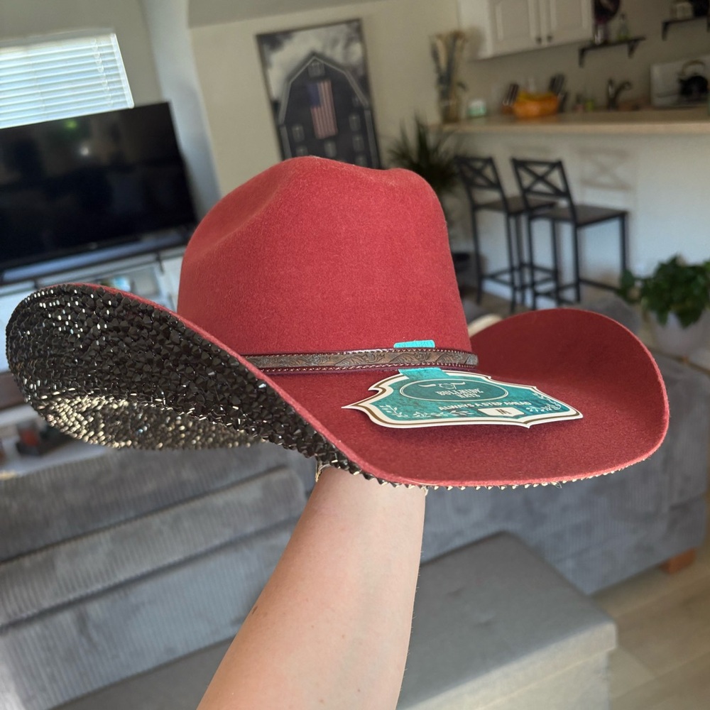NWT - Bullhide Carmine Red / black rhinestone Western Cowboy Hat- stagecoach